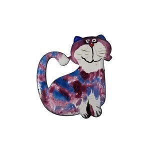 Vintage Purple‎ Blue Enamel Unique Cat Brooch Pin